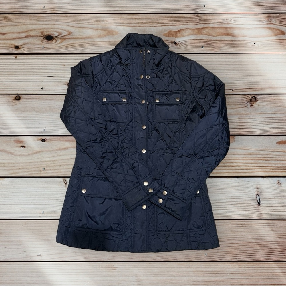 BANANA REPUBLIC Women’s Water Resistant Quilted Riding Jacket with Snaps in Navy